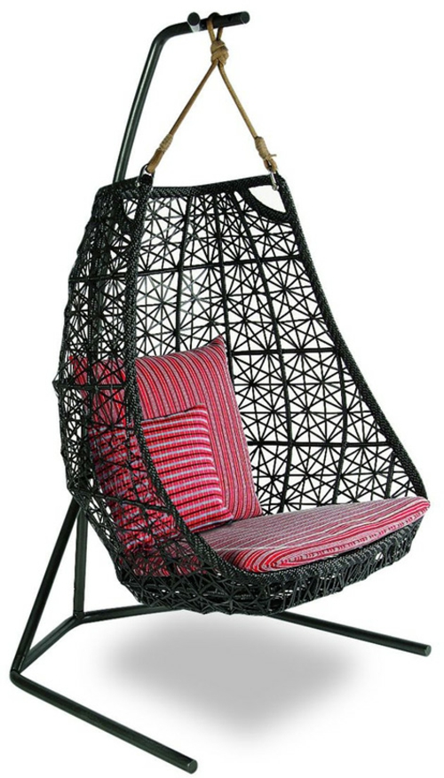 designer hängestuhl rattan schwarz korbmöbel auflagen rosa