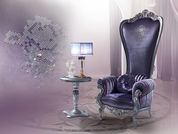 designer throne stuhl samt caspani lila beistelltisch