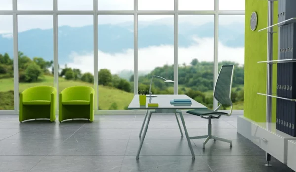 modern office haus grün sessel fenster feng shui minimalistisch