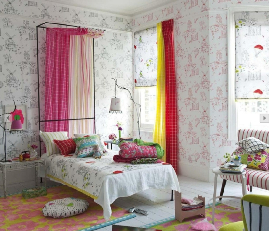 frühlingsdeko ideen schlafzimmer einrichtung rosa gardinen
