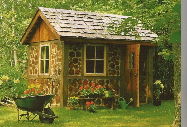 Gartenhäuser aus Holz steinwand ziegel dach