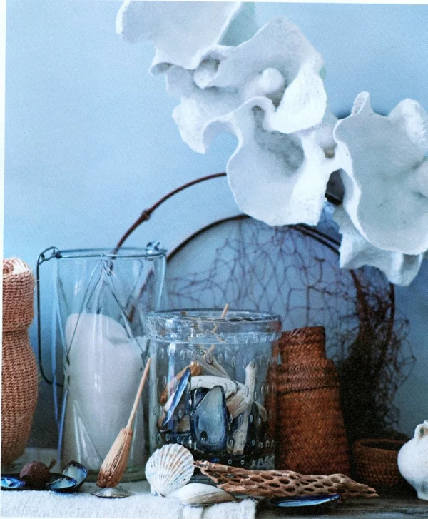 sommer haus dekoration glas tisch blau elegant