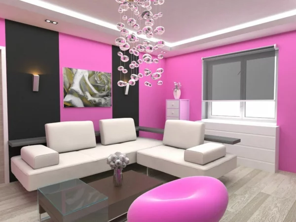 wand farbe streichen idee wohnzimmer rosa pink