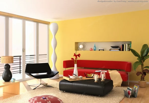 wände streichen ideen wohnzimmer gelb frisch hell