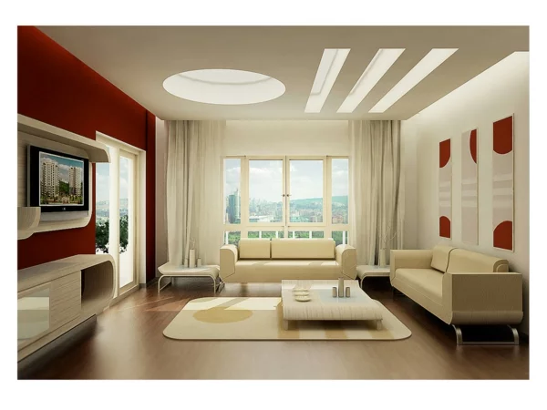 wände streichen ideen wohnzimmer rot weiß modern