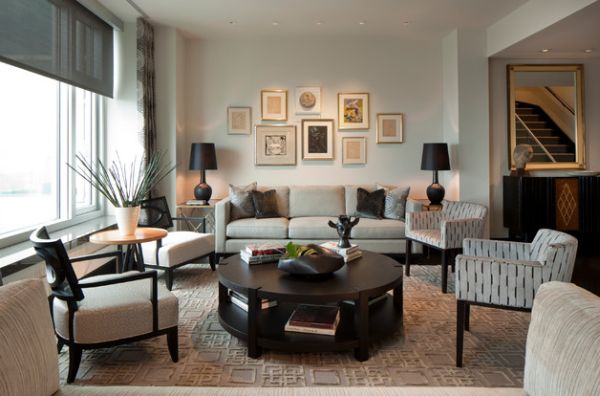 Moderne schwarze Lampen Schirme in Interior Design sofa holz tisch