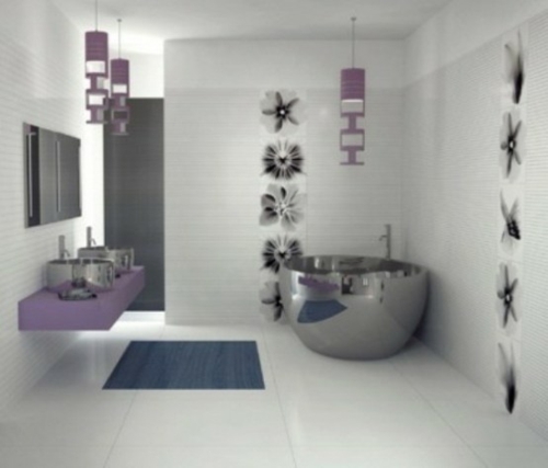 badezimmer design möbel weiblich badewanne silbern lila