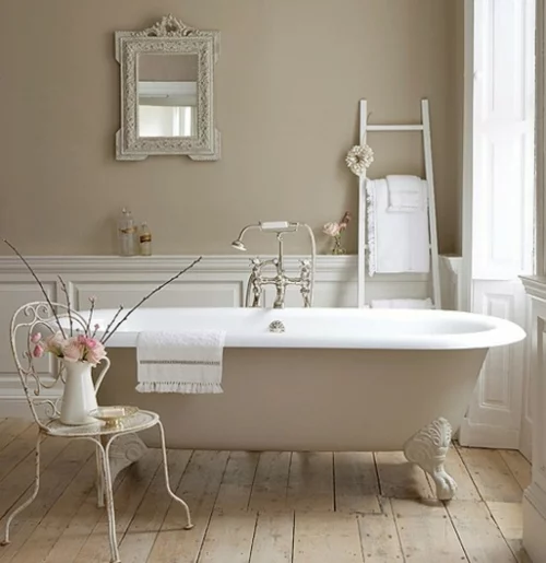 badezimmer möbel weiblich stuhl blumen holzdeck badewanne