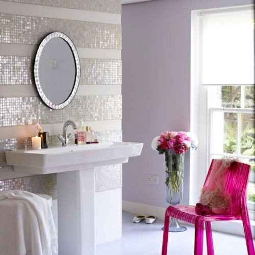 badezimmer möbel weiblich waschbecken stuhl pink spiegel