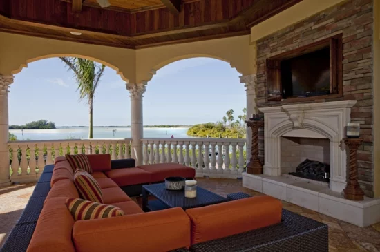 schönes terrasse design orange niedrig sofa möbelgarnitur