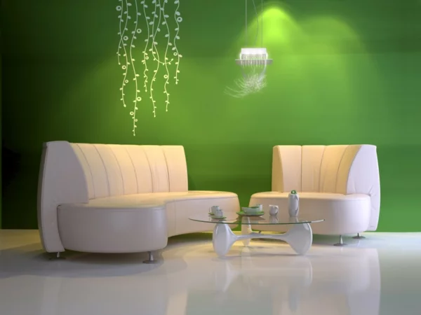 coole farben für wohnzimmer sofa grün minimalistisch