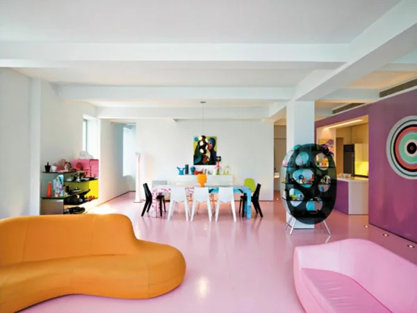 coole farben für wohnzimmer sofa minimalistisch rosa fußboden