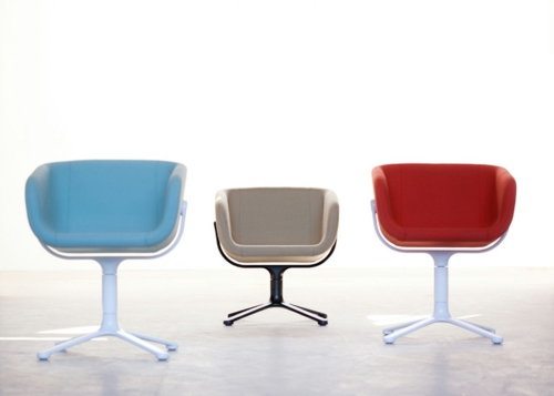 cooles büro stuhl design freistehend blau rot beige farben