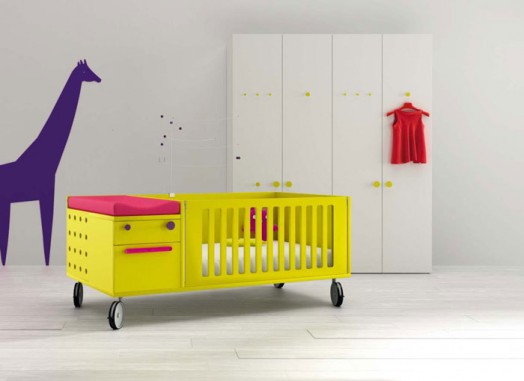 designer möbel bm2000 kinderzimmer babybett gelb lila girafe
