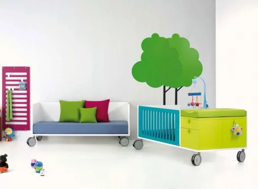 designer möbel bm2000 kinderzimmer bett rollen babybett farbig