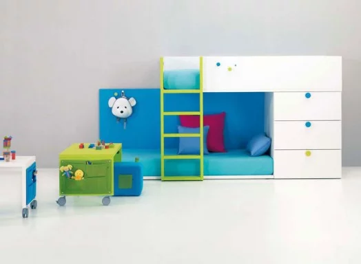 designer möbel bm2000 kinderzimmer blau etagenbett schubladen