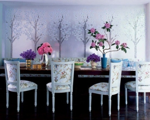 elegante esszimmer design ideen feminin grell extravagant stühle floral
