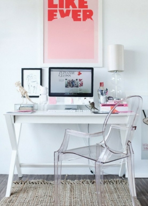 feine home office ideen elegant acryl weiß schreibtisch modern