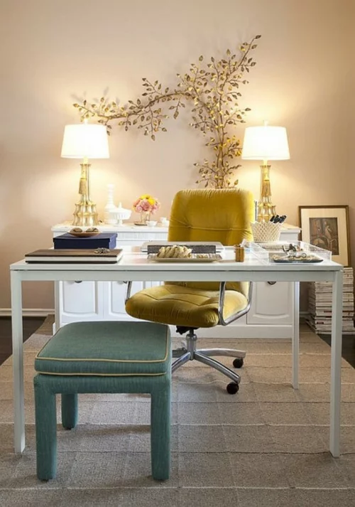 feine home office ideen elegant gelb sessel relax