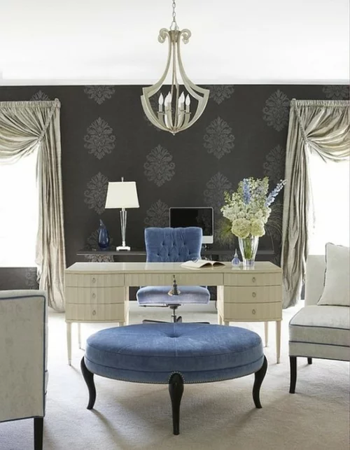 feine home office ideen elegant klassisch blau samt textur