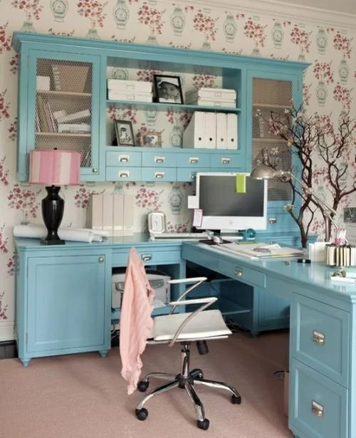 feine home office ideen elegant klassisch blaue möblierung