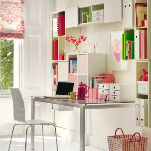 feine home office ideen elegant mädchenhaft weiß möblierung