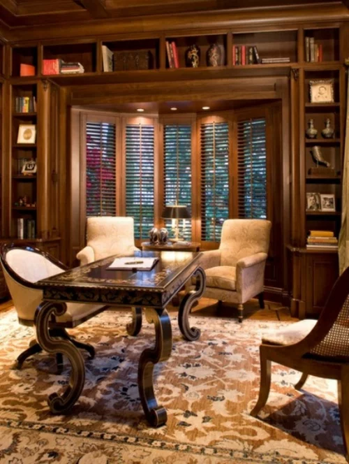 feine home office ideen elegant vintage stil braun farben