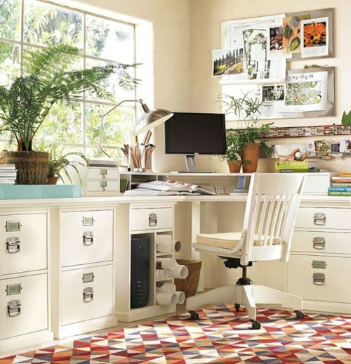 feine home office ideen elegant weiß möbel holz