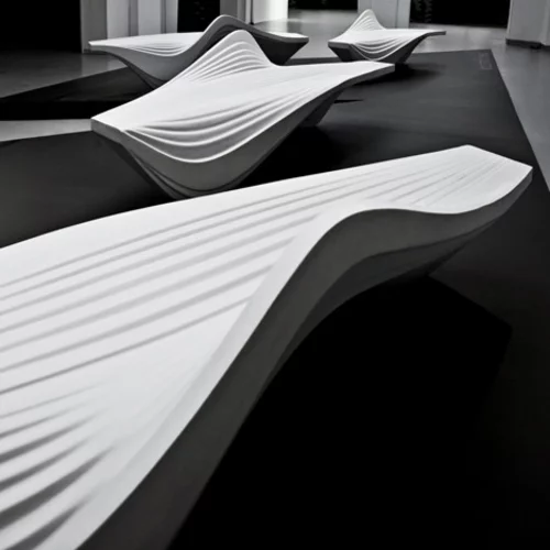 futuristische coole sitzbank design weiß kurven