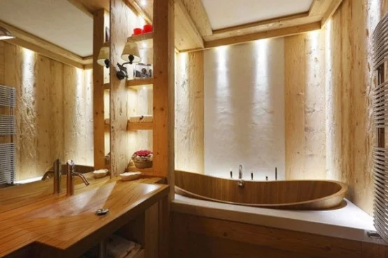 hölzerne inneneinrichtung haus naturholz ausstattung bad badewanne