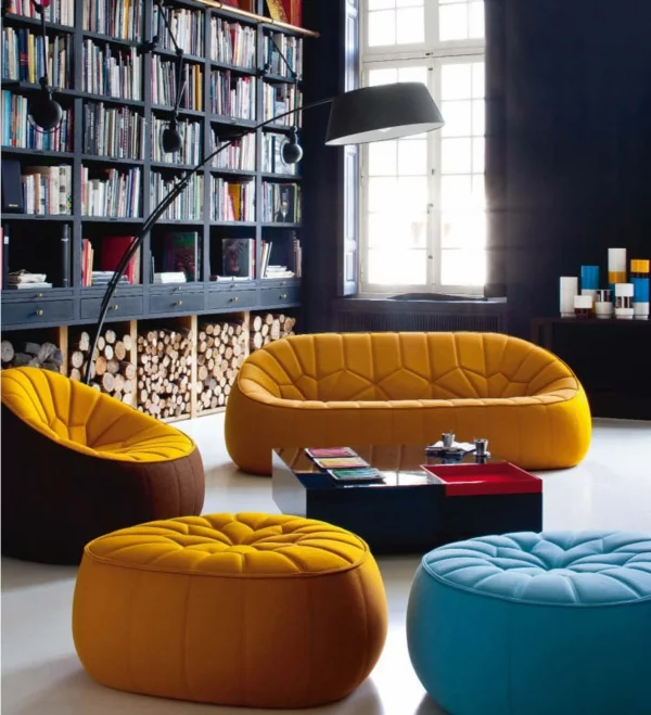 interessante coole farben beim innendesign sofa sessel gelb