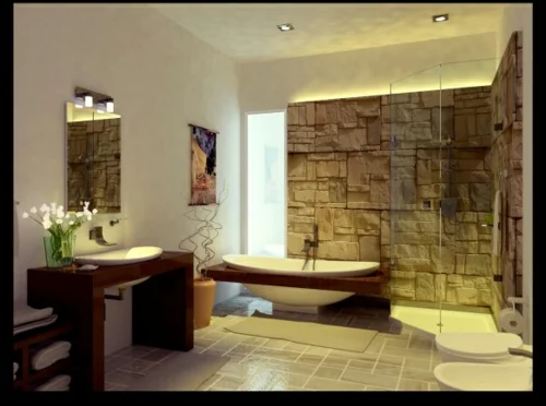 interessantes badezimmer design stein rau badewanne sockel