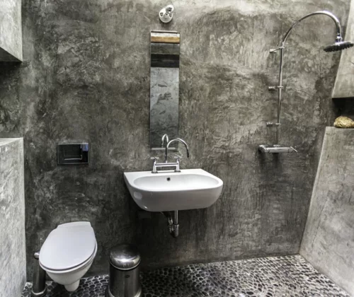 interessantes badezimmer design stein rau dusche spüle