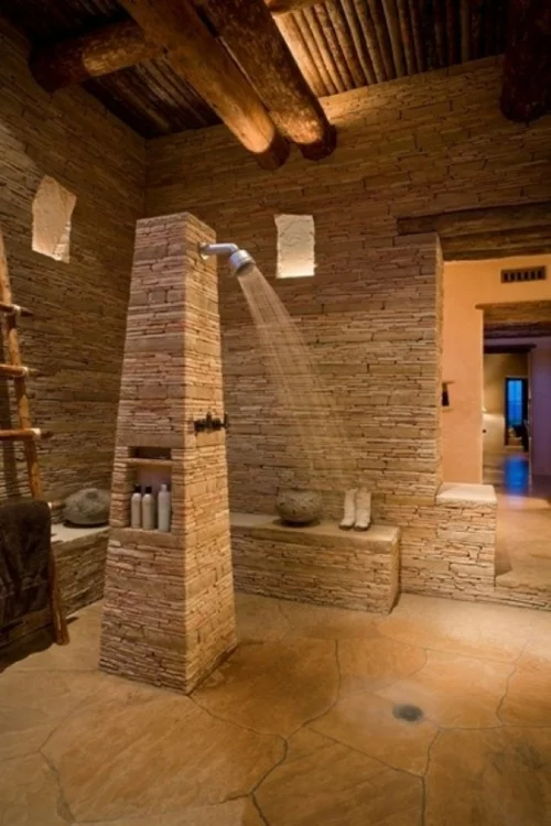interessantes badezimmer design stein rau dusche