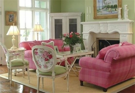 interior design home ideen femenin wohnzimmer rosa weiß