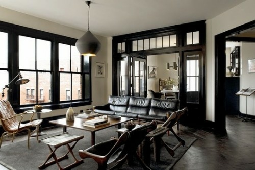 interior design ideen für männer wohnzimmer leder sofa