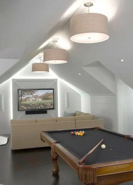 interior design ideen spielraum einrichten billardtisch fernseher sofa licht