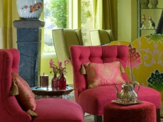 interior design ideen weiblich wohnzimmer pastelfarben gelb pink