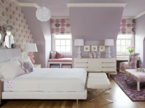 lila schlafzimmer design interessant bequem bett kommode