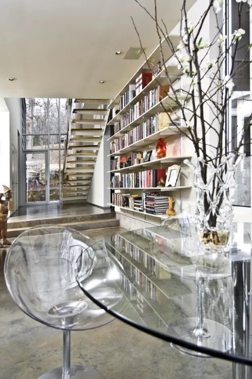 moderne haus bibliothek designs akryl tisch stuhl treppe