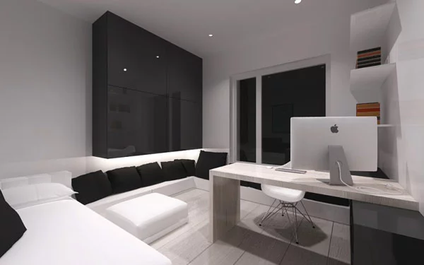 moderne zeitgenössische architektur schlicht arbeitszimmer sofa