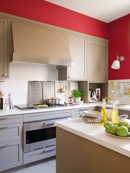 modernes küchendesign beige rot küche wände arbeitsplatte