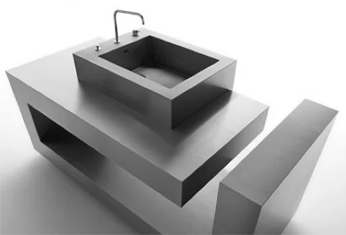 modernes waschbecken im bad schwarz geometrisch quadratisch
