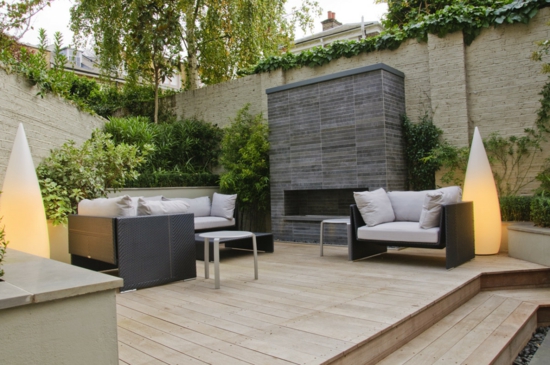 moderne coole Garten Gestaltung möbel graue auflagen