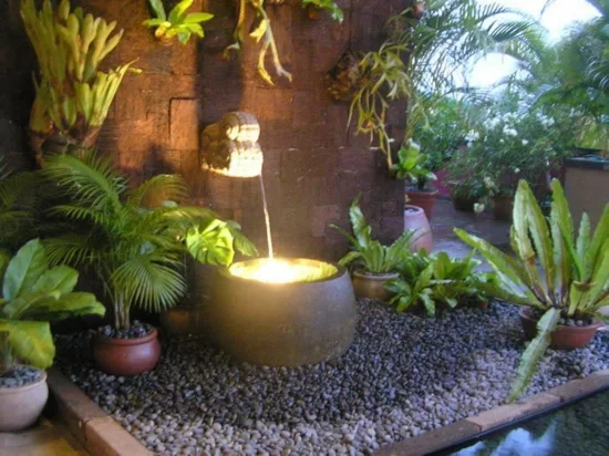 moderne coole Garten Gestaltung wasseranlage palmen