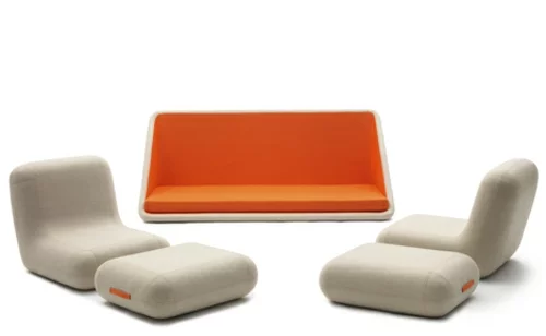 orange designer sofa weich demontierbar sitzkissen boden
