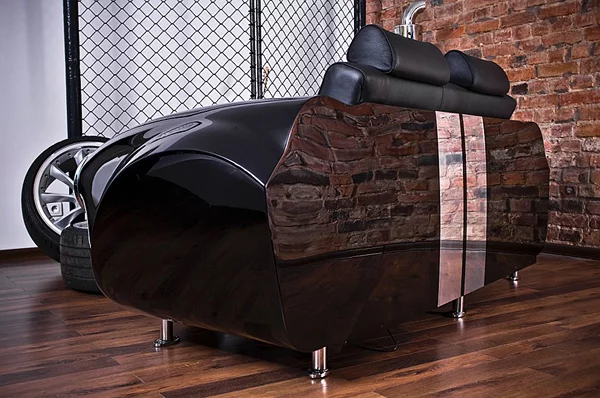 retro auto möbel designs sofa leder lackiert schwarz