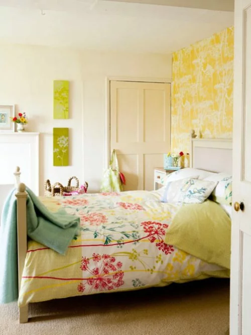 romantische schlafzimmer designs gelbe akzente