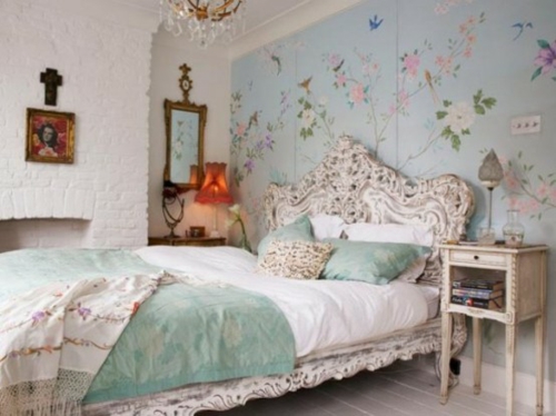 romantische schlafzimmer designs pastellfarben floral muster