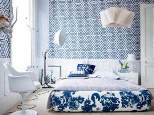 romantische schlafzimmer designs weiß blau kombiniert modern